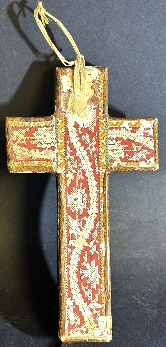 Croix reliquaire à paperolles XVIIIe à reliques religieuses Saints St Georges Marguerite Rose -photo-3