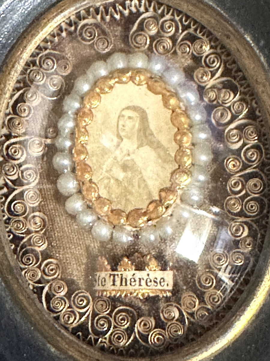 Reliquaire Paperolles St Thérèse à Reliques Religieuses XIXe Sainte-photo-3