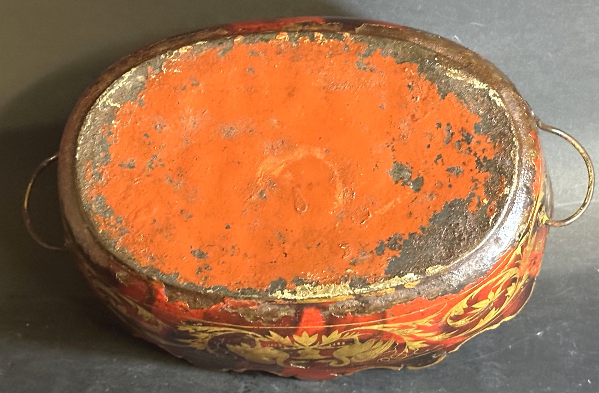 Verrière rafraîchissoir XIXe en tôle laquée rouge Chine et or-photo-3