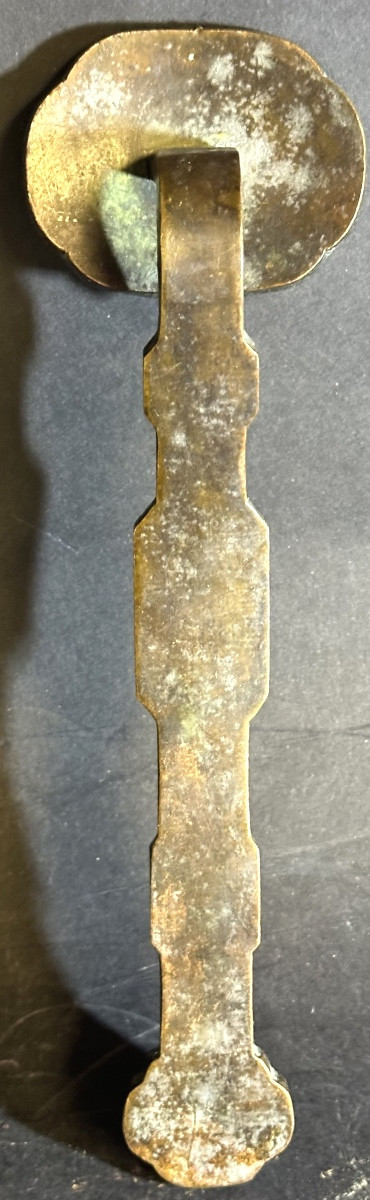 CHINE ancien sceptre Ruyi en bronze et émaux cloisonnés Décor de chauve-souris-photo-3