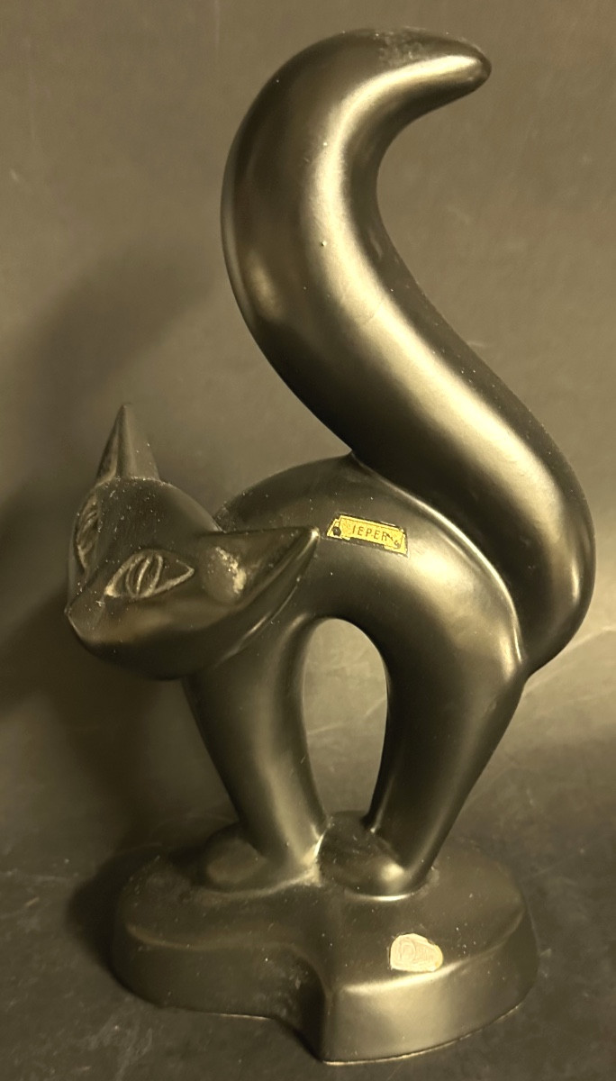CHAT vintage en Ceramique noire JEMA Hollande en très bon état-photo-3