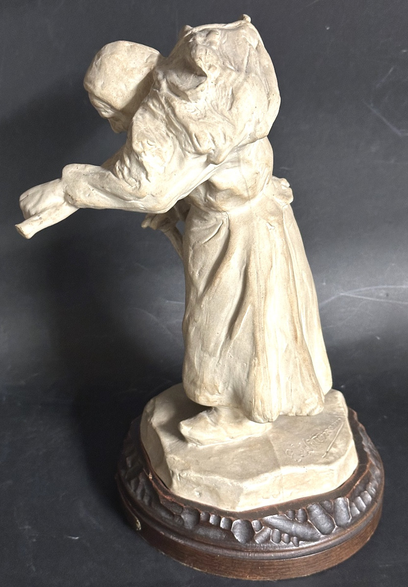 Ernest Wittmann For Mougin Nancy Stoneware On Sculpted Base 1910 Vieille Au Fagot /2-photo-2