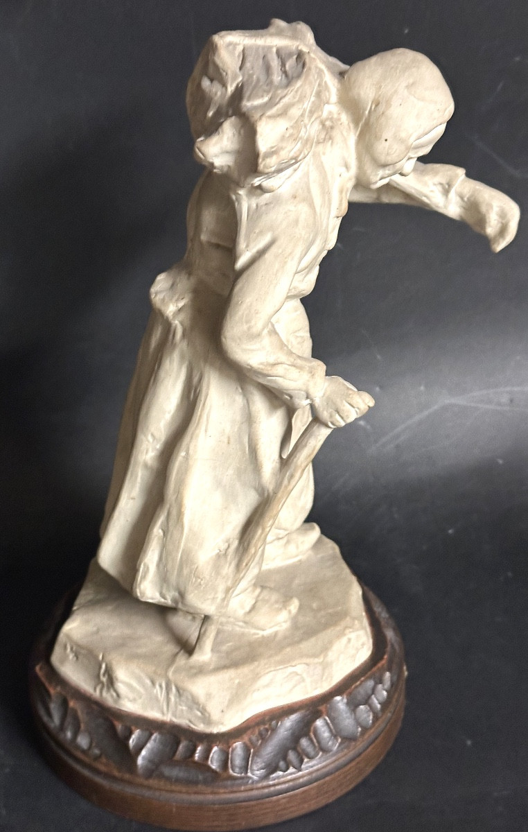 Ernest Wittmann For Mougin Nancy Stoneware On Sculpted Base 1910 Vieille Au Fagot /2-photo-4