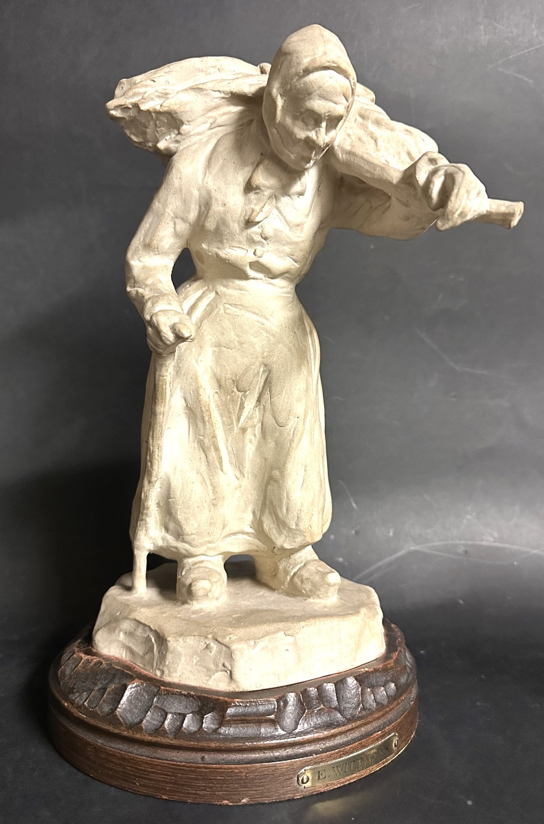 Ernest Wittmann For Mougin Nancy Stoneware On Sculpted Base 1910 Vieille Au Fagot /2