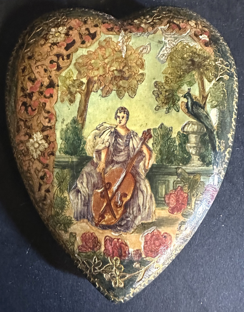 Arte Povera XVIIIe Rare cœur Porte billet doux Carnet de bal amour St Valentin
