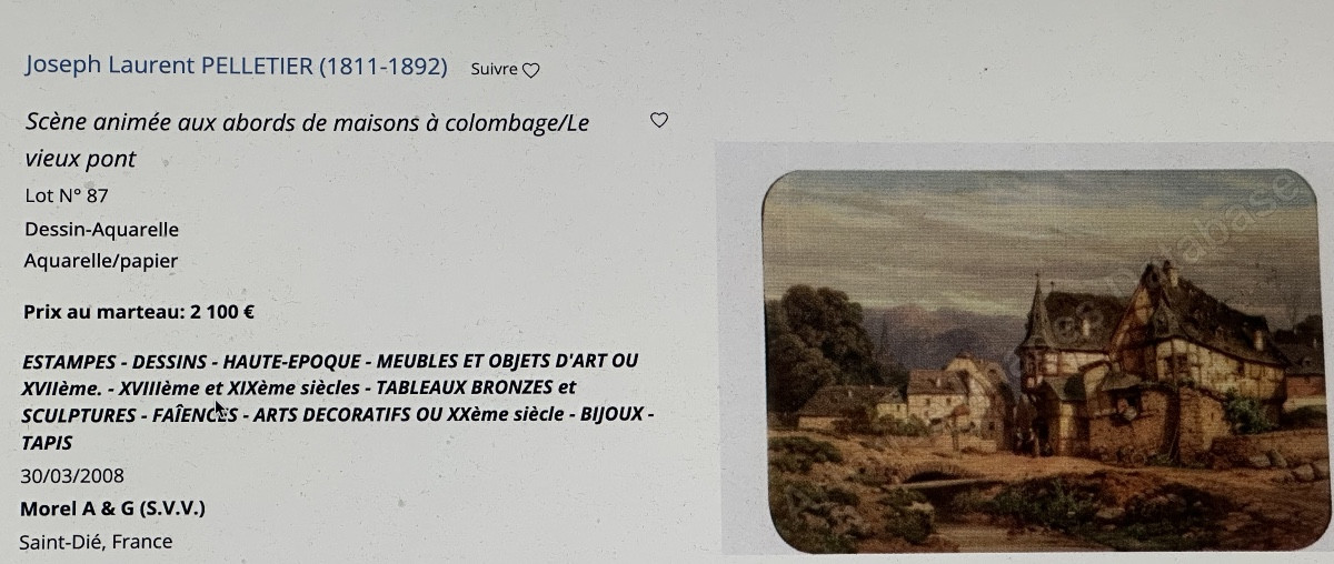 Joseph Laurent PELISSIER 1811-1892 Village Vosgien animé aquarelle Metz Mulhouse -photo-6