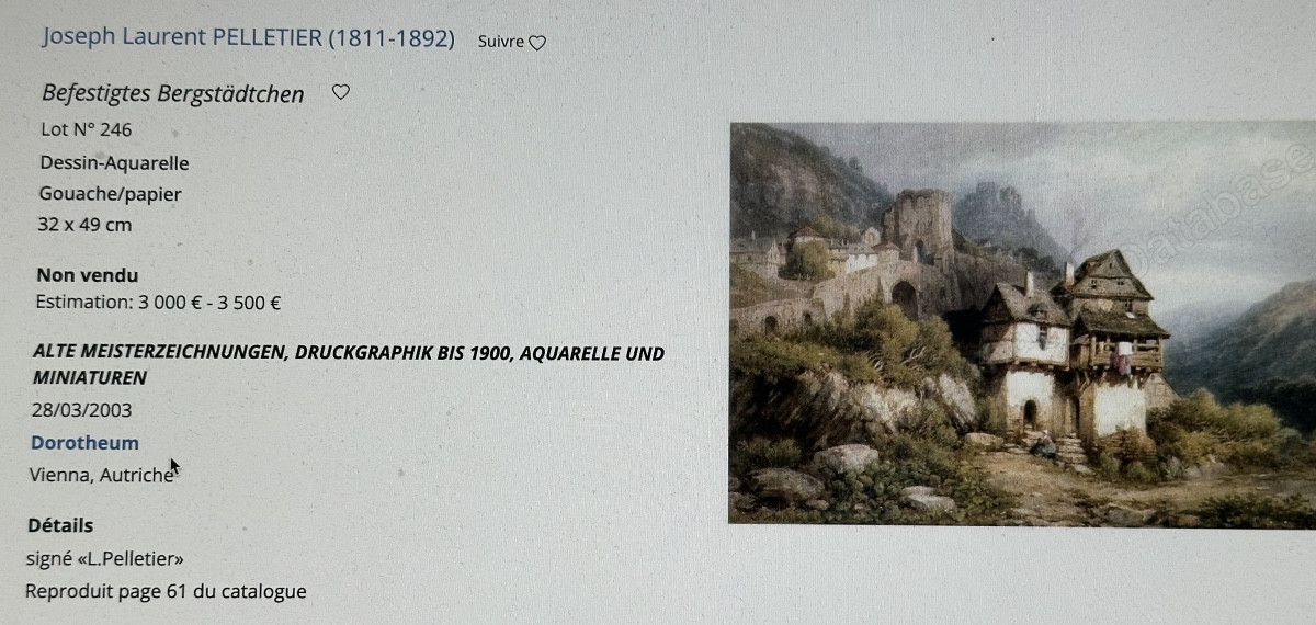 Joseph Laurent PELISSIER 1811-1892 Village Vosgien animé aquarelle Metz Mulhouse -photo-7