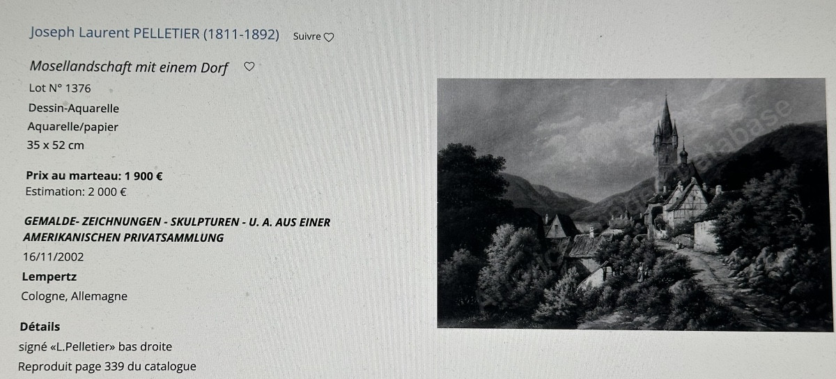 Joseph Laurent PELISSIER 1811-1892 Village Vosgien animé aquarelle Metz Mulhouse -photo-8