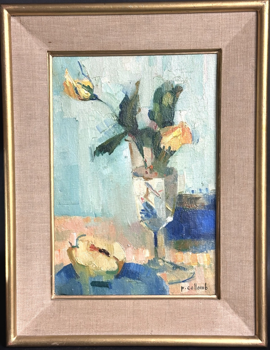 Paul COLLOMB 1921-2010 Huile vase de fleurs signé-photo-2