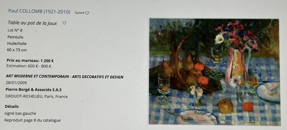 Paul COLLOMB 1921-2010 Huile vase de fleurs signé-photo-3