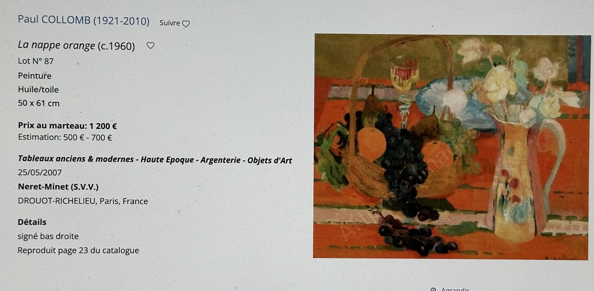 Paul COLLOMB 1921-2010 Huile vase de fleurs signé-photo-4