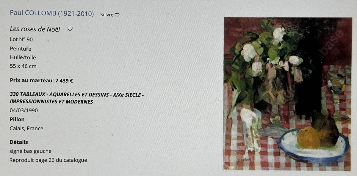 Paul COLLOMB 1921-2010 Huile vase de fleurs signé-photo-5