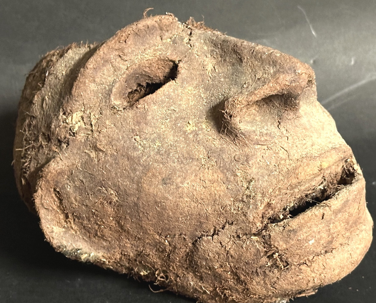 RARE crâne surmodelé Vaneatu Art Primitif Océanie relique en l’état Musée