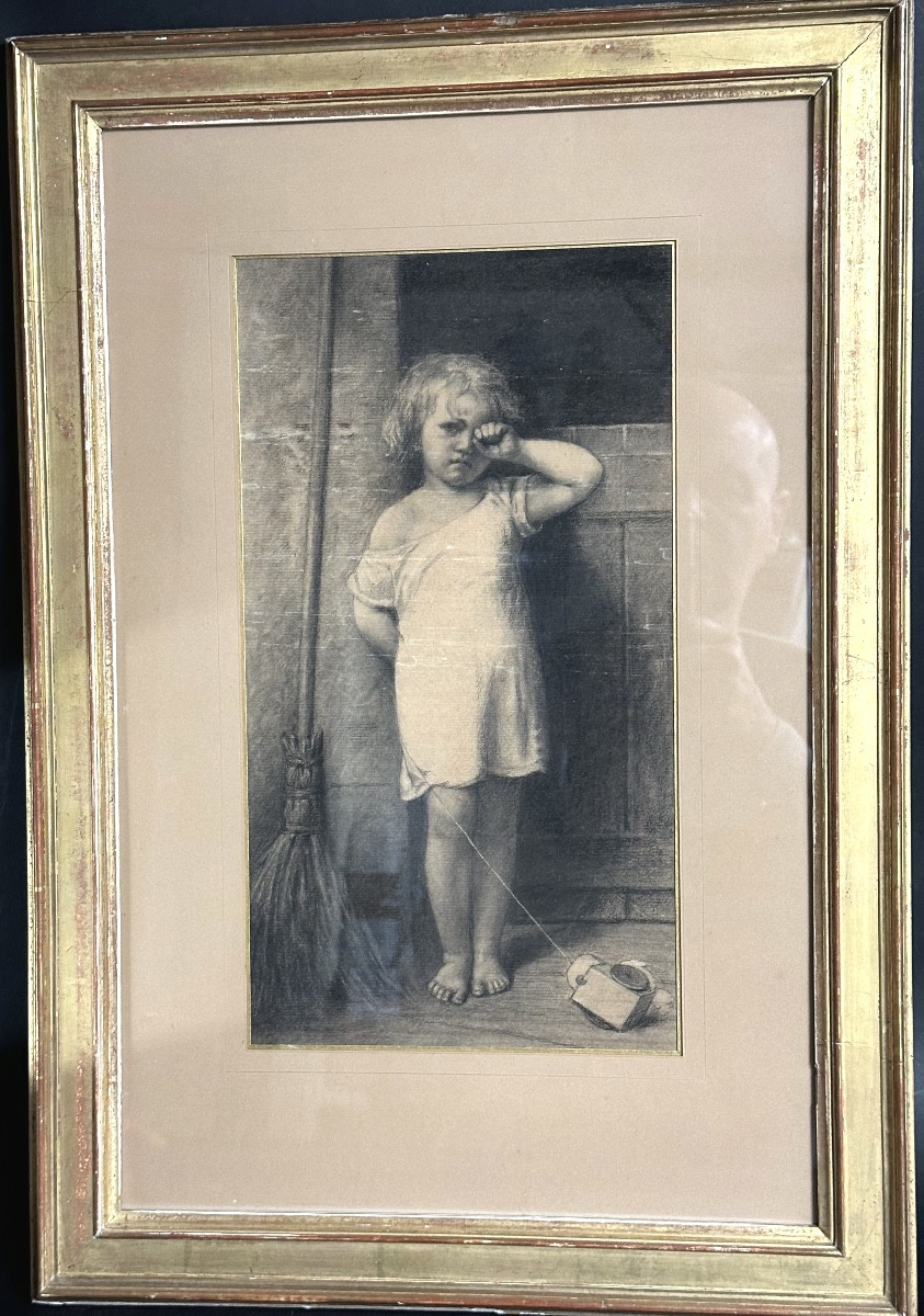 Léon Basile Perrault 1832-1908 Attributed In Penitence Charcoal Drawing 19th Century-photo-2