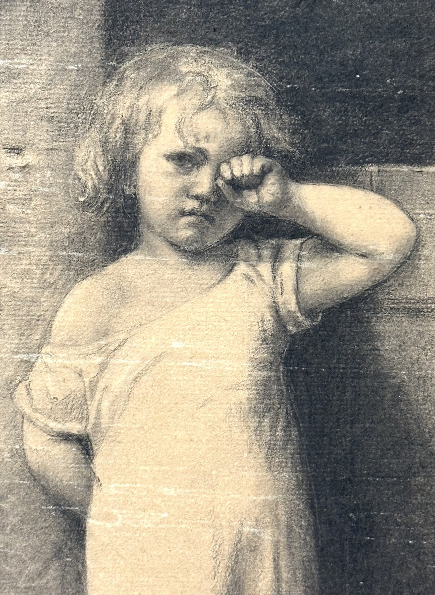 Léon Basile Perrault 1832-1908 Attributed In Penitence Charcoal Drawing 19th Century-photo-3