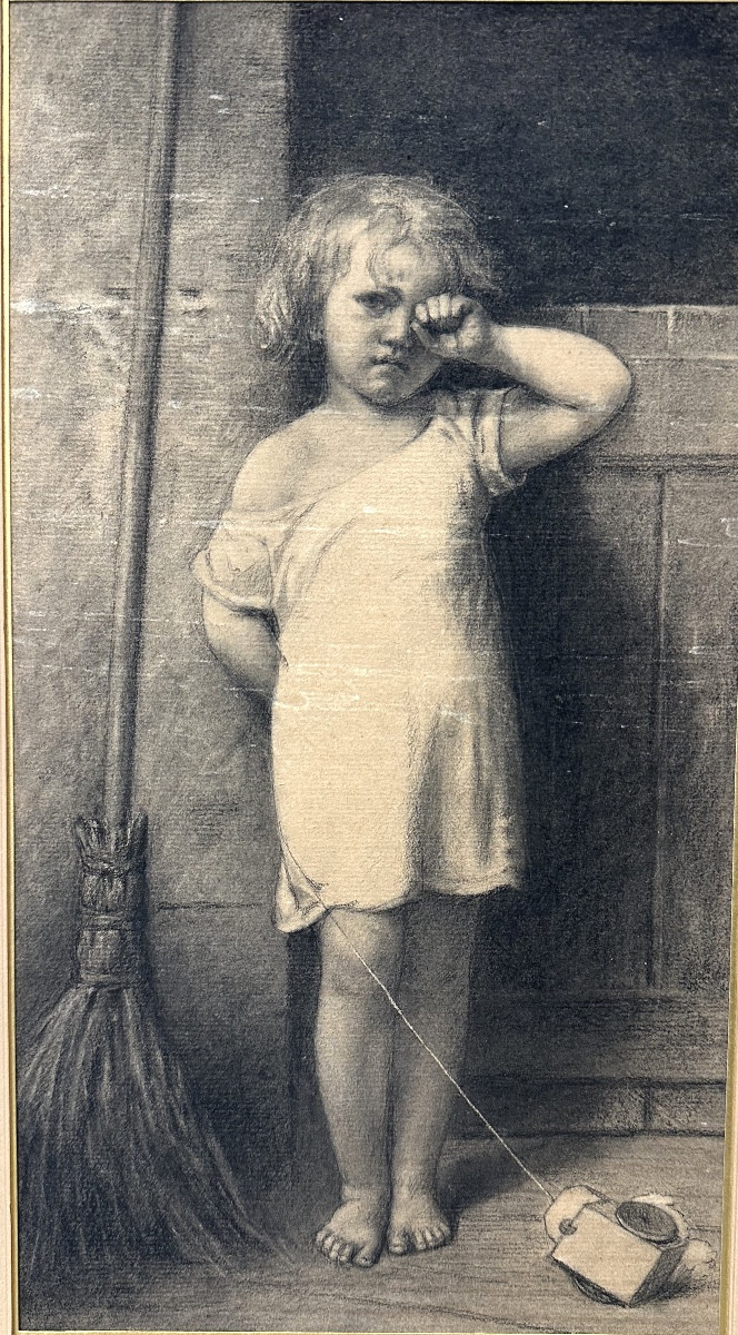 Léon Basile Perrault 1832-1908 Attributed In Penitence Charcoal Drawing 19th Century-photo-4