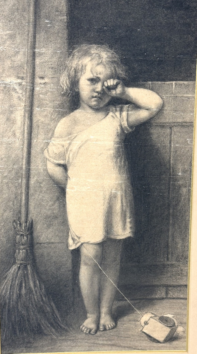 Léon Basile Perrault 1832-1908 Attributed In Penitence Charcoal Drawing 19th Century