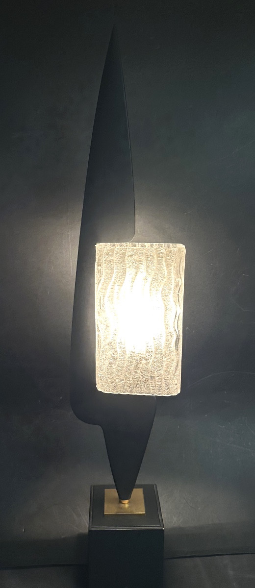 Lampe Maison ARLUS 1950 en bois et verre 77,5cm en très bon état-photo-2