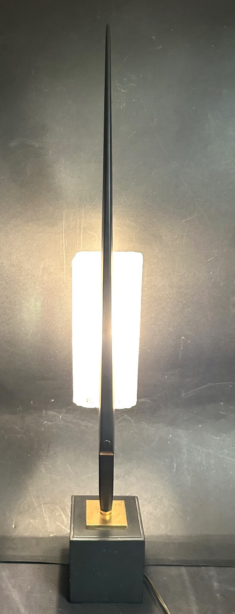 Lampe Maison ARLUS 1950 en bois et verre 77,5cm en très bon état-photo-4