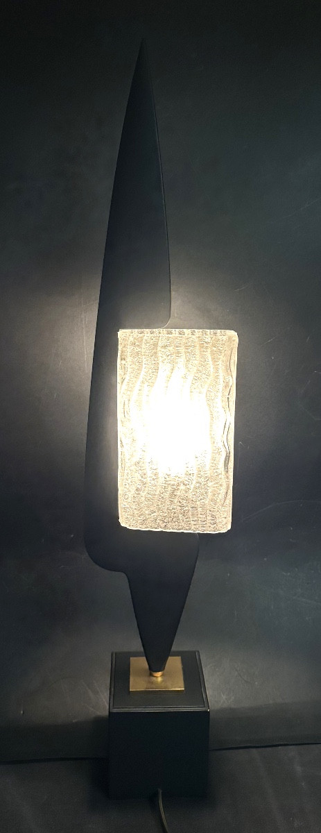 Lampe Maison ARLUS 1950 en bois et verre 77,5cm en très bon état-photo-3