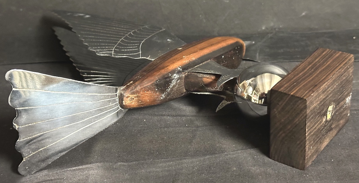 Art Deco Bird Sculpture In Flight In Chrome And Macassar Wood 1930-photo-2