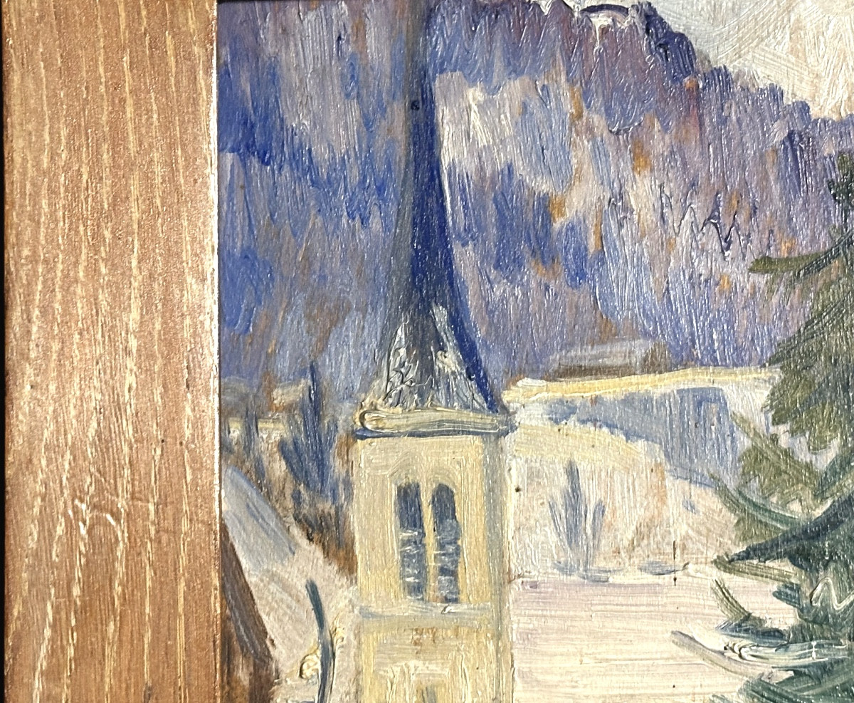 A. Bouiller ? 1952 Oil Snowy Mountain Landscape-photo-4