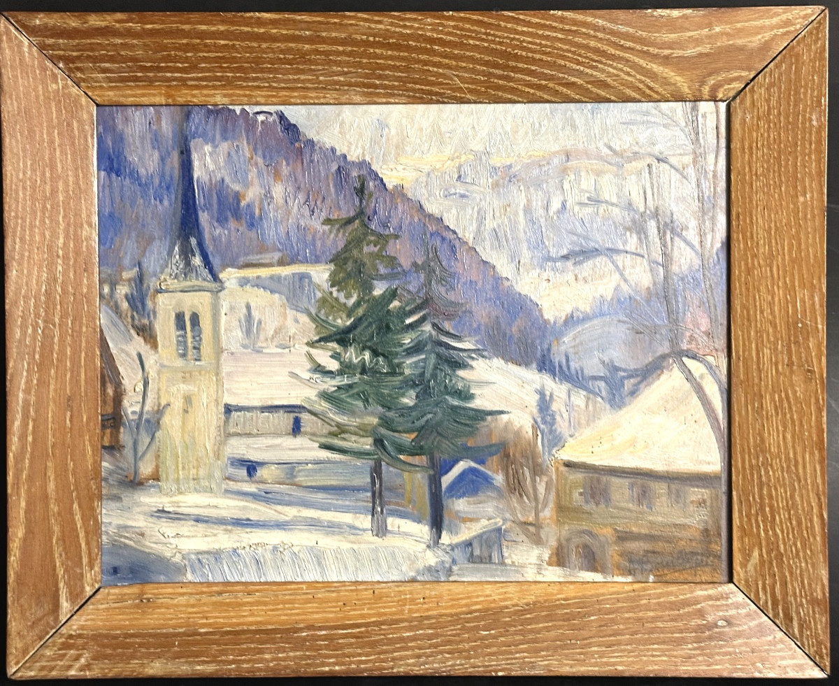 A. Bouiller ? 1952 Oil Snowy Mountain Landscape