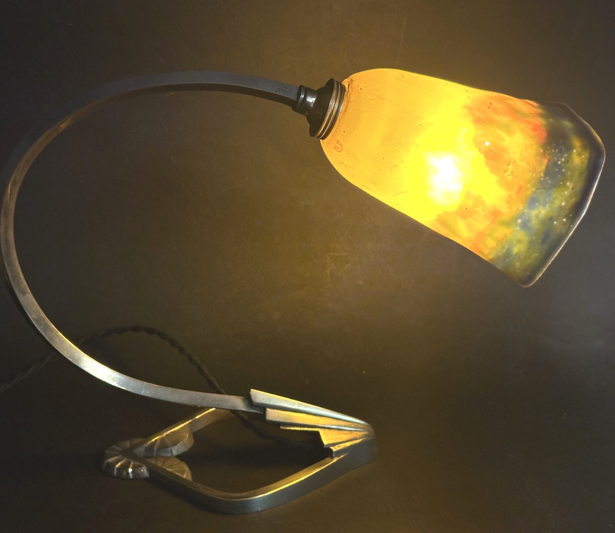 Living Room Lamp 1920 Muller Frères Silver Bronze And Tulip -photo-1