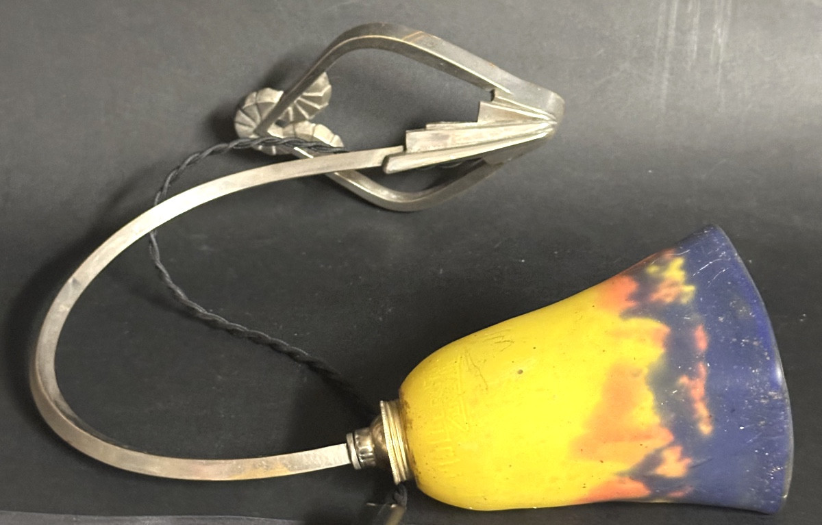 Living Room Lamp 1920 Muller Frères Silver Bronze And Tulip -photo-5