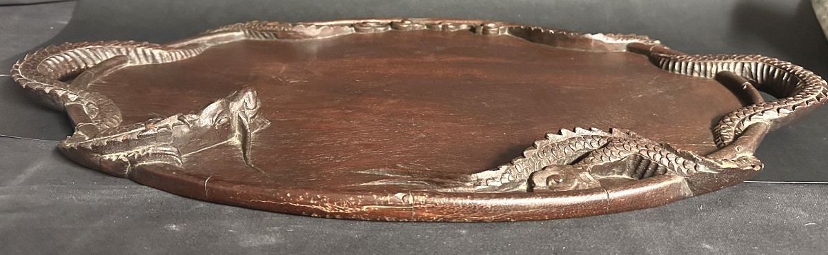 Southeast Asia Indochina Carved Solid Wood Dragon Tray Vietnam-photo-2