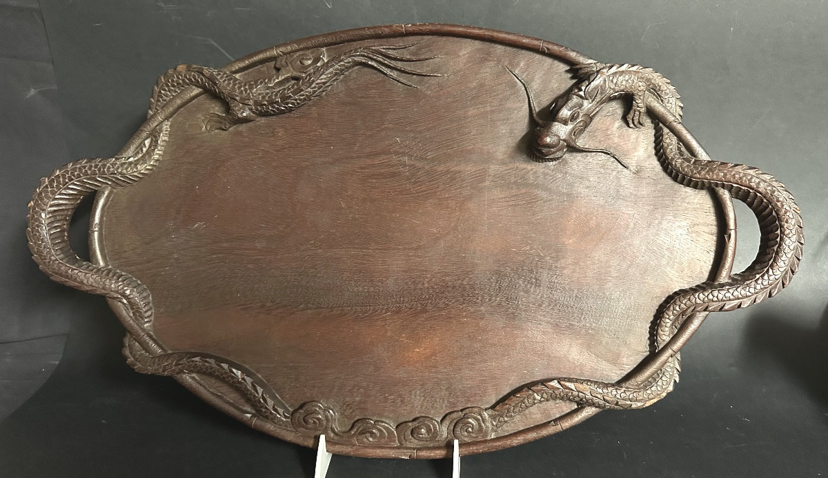 Southeast Asia Indochina Carved Solid Wood Dragon Tray Vietnam-photo-2