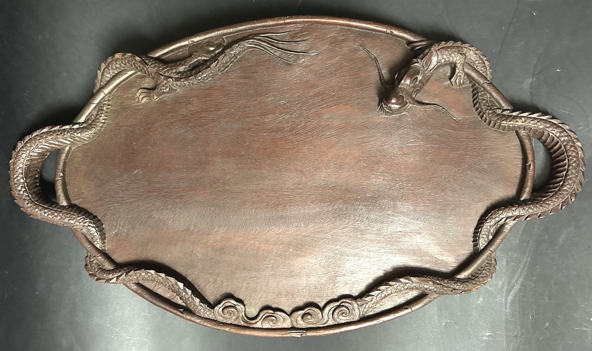 Southeast Asia Indochina Carved Solid Wood Dragon Tray Vietnam