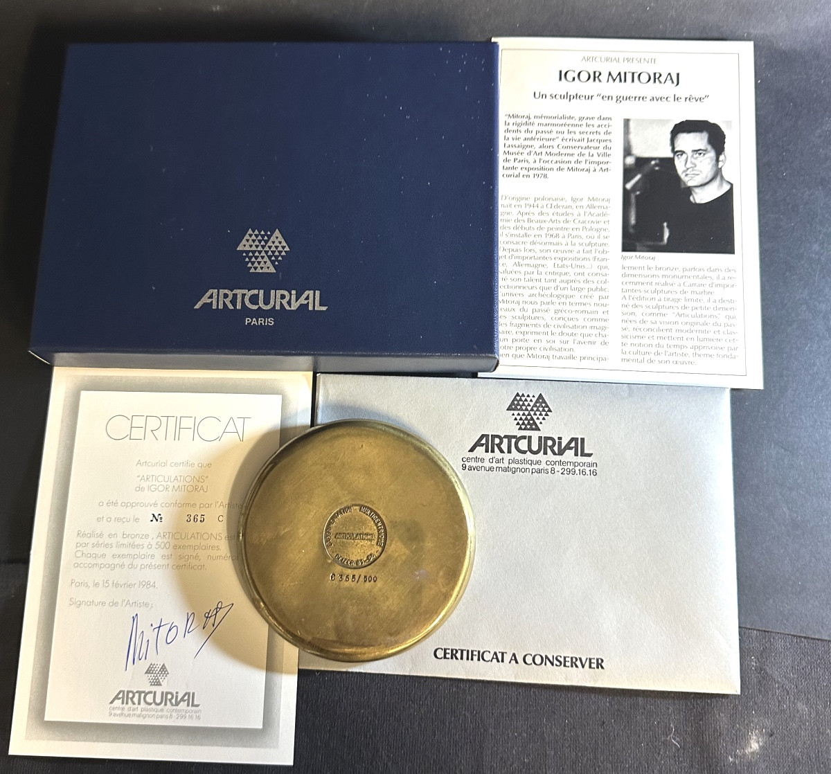 Igor MITORAJ 1944-2014 ARTCURIAL Bronze en écrin ARTICULATIONS avec certificat Pologne-photo-3