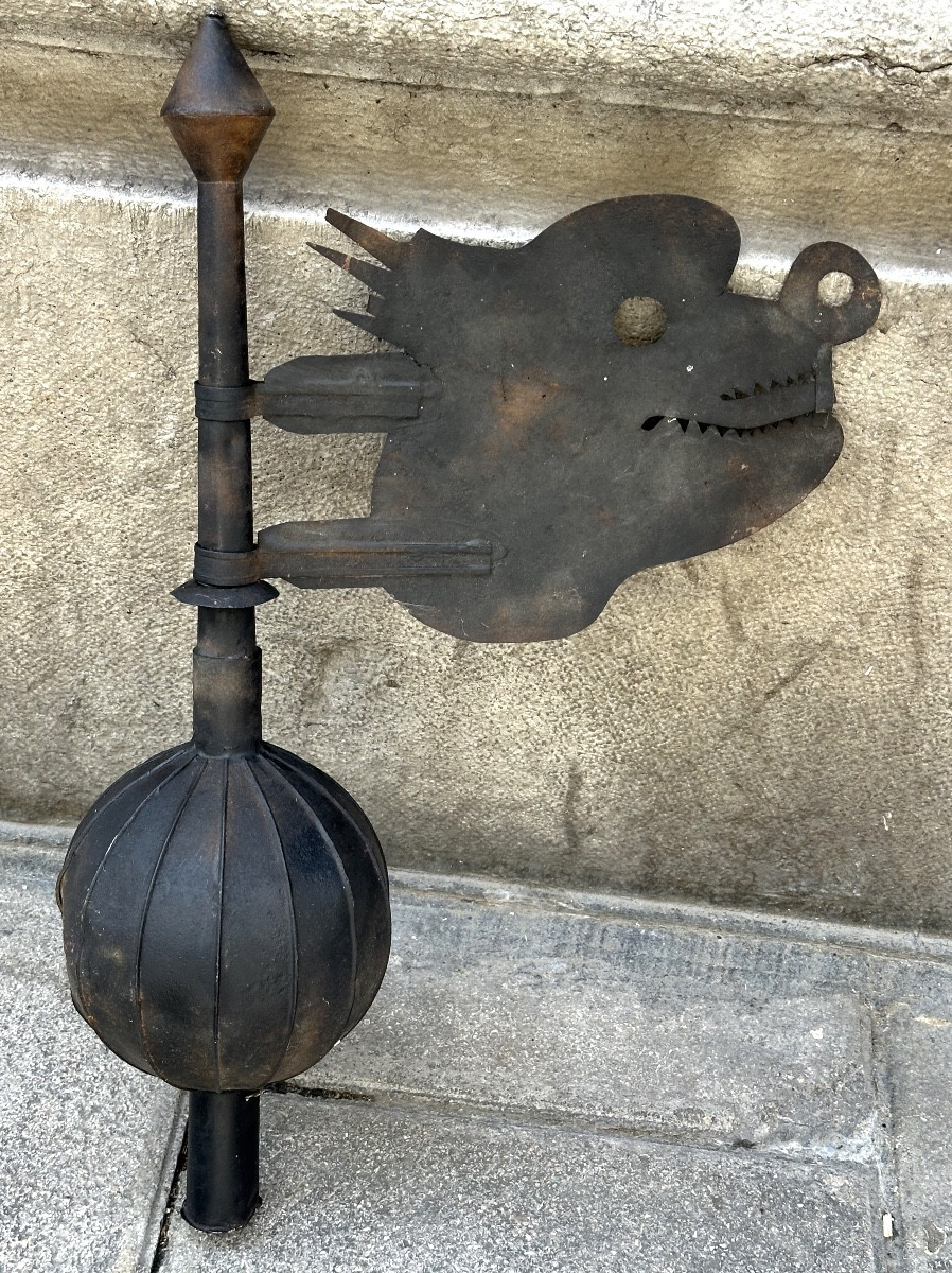 Antique Wrought Iron Weathervane 19th Century Fantastic Animal Folk Art-photo-2