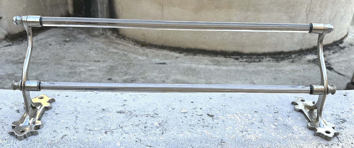 Towel Rack 1900 In Nickel-plated Brass And Glass Tubes-photo-2