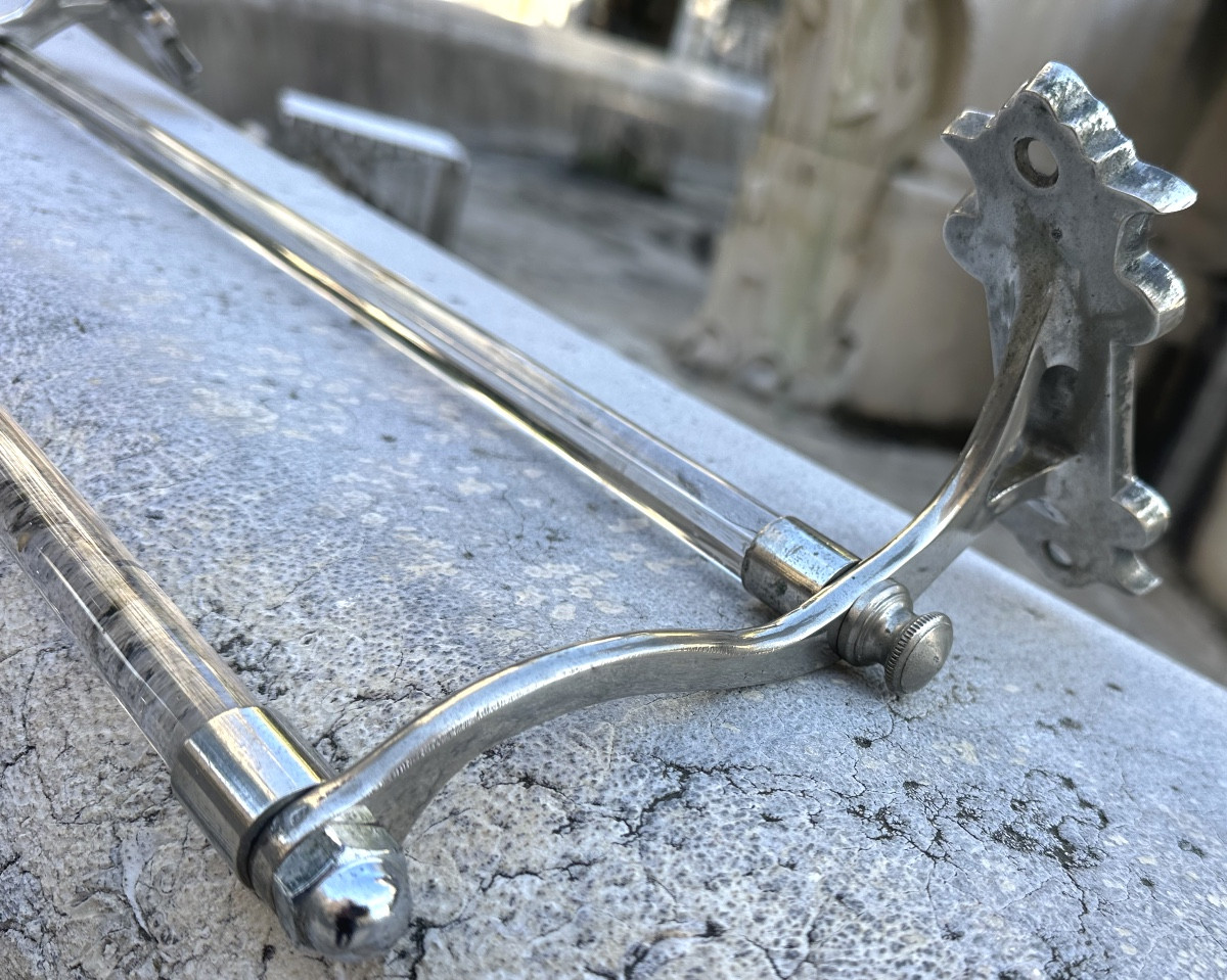 Towel Rack 1900 In Nickel-plated Brass And Glass Tubes-photo-5