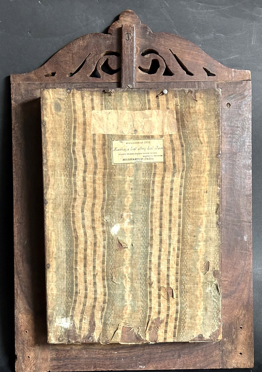 India 19th Century Curtain Mirror In Wood And Bone Marquetry Indian Fronto Mirror In Very Good Condition-photo-2
