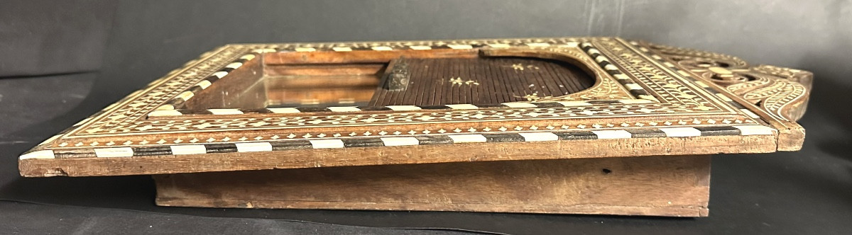 India 19th Century Curtain Mirror In Wood And Bone Marquetry Indian Fronto Mirror In Very Good Condition-photo-3