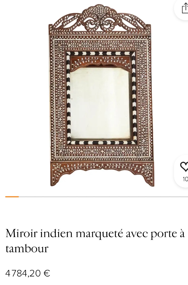 India 19th Century Curtain Mirror In Wood And Bone Marquetry Indian Fronto Mirror In Very Good Condition-photo-7