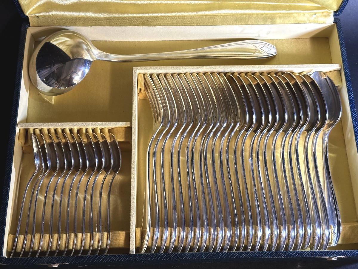 Orfèvre ORBRILLE Élégante ménagère Art Deco 37 pièces en écrinEn très bon état-photo-3
