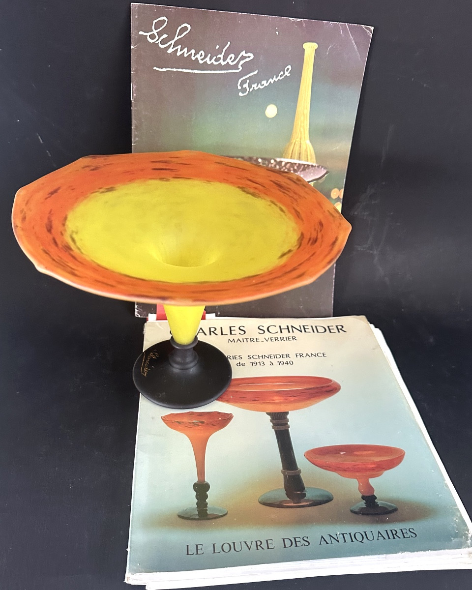 Charles Schneider Jewel Glass Bowl With Heat-stretching Signed About 1922-photo-3
