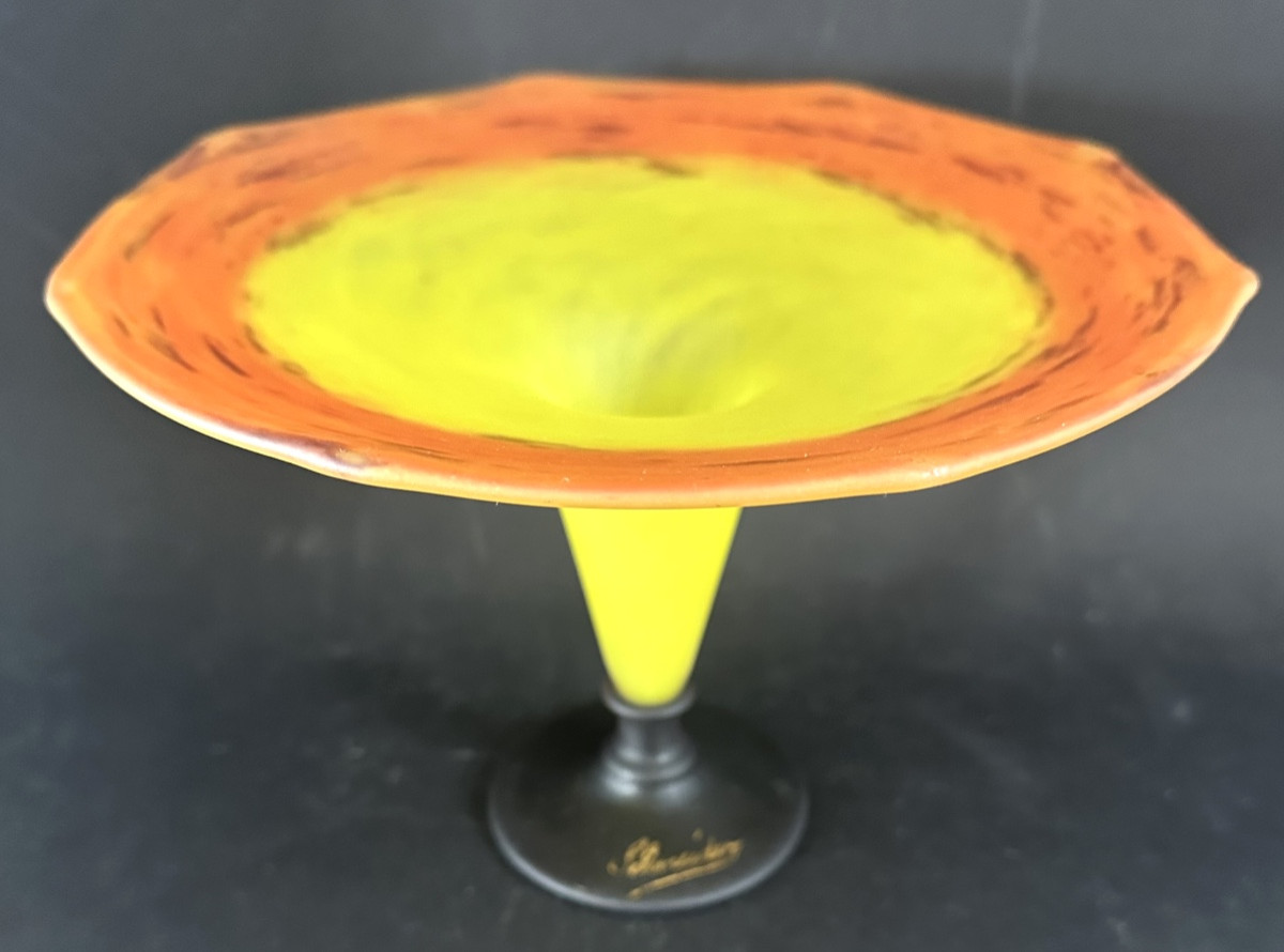 Charles Schneider Jewel Glass Bowl With Heat-stretching Signed About 1922