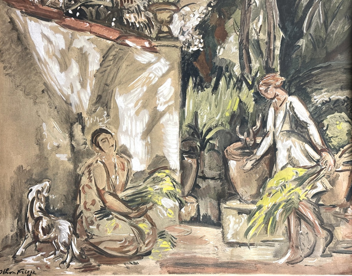 Émile OTHON FRIEZ 1879-1949 Jardin animé lithographie Jacomet vers 1930 signée-photo-4