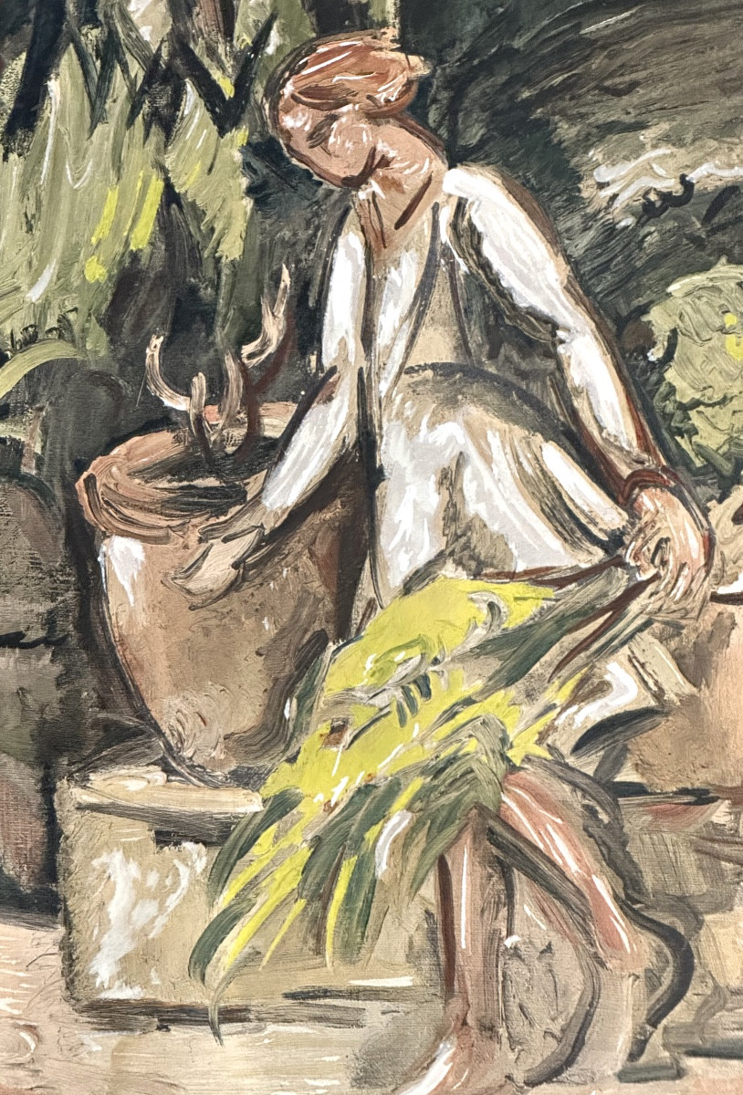 Émile OTHON FRIEZ 1879-1949 Jardin animé lithographie Jacomet vers 1930 signée-photo-2