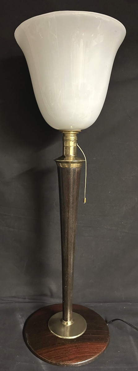 Antique Mazda Lamp In Very Good Condition Circa 1960 With Its Opaline Glass.-photo-2