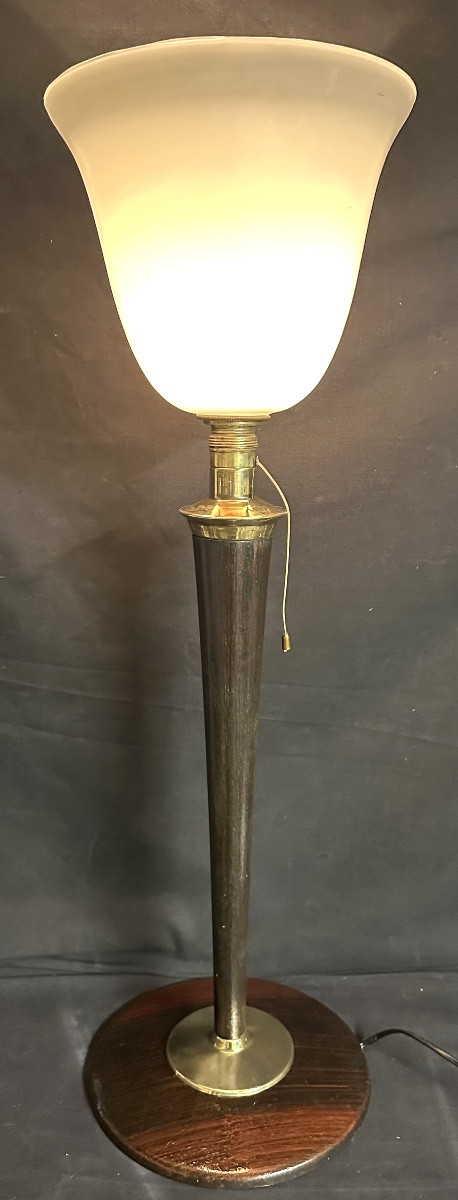 Antique Mazda Lamp In Very Good Condition Circa 1960 With Its Opaline Glass.-photo-3