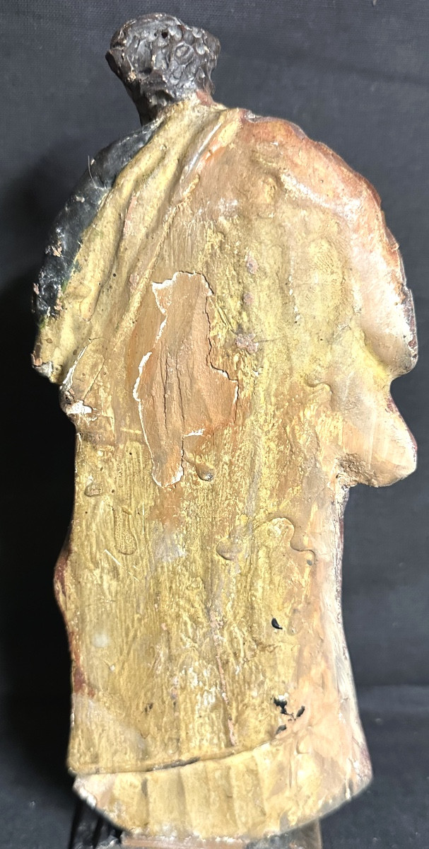 St JOSEPH Sculpture 18e en bois polychrome et doré 23 cm-photo-3