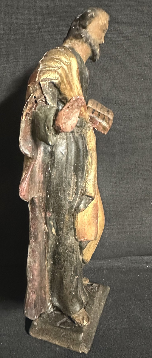 St JOSEPH Sculpture 18e en bois polychrome et doré 23 cm-photo-1
