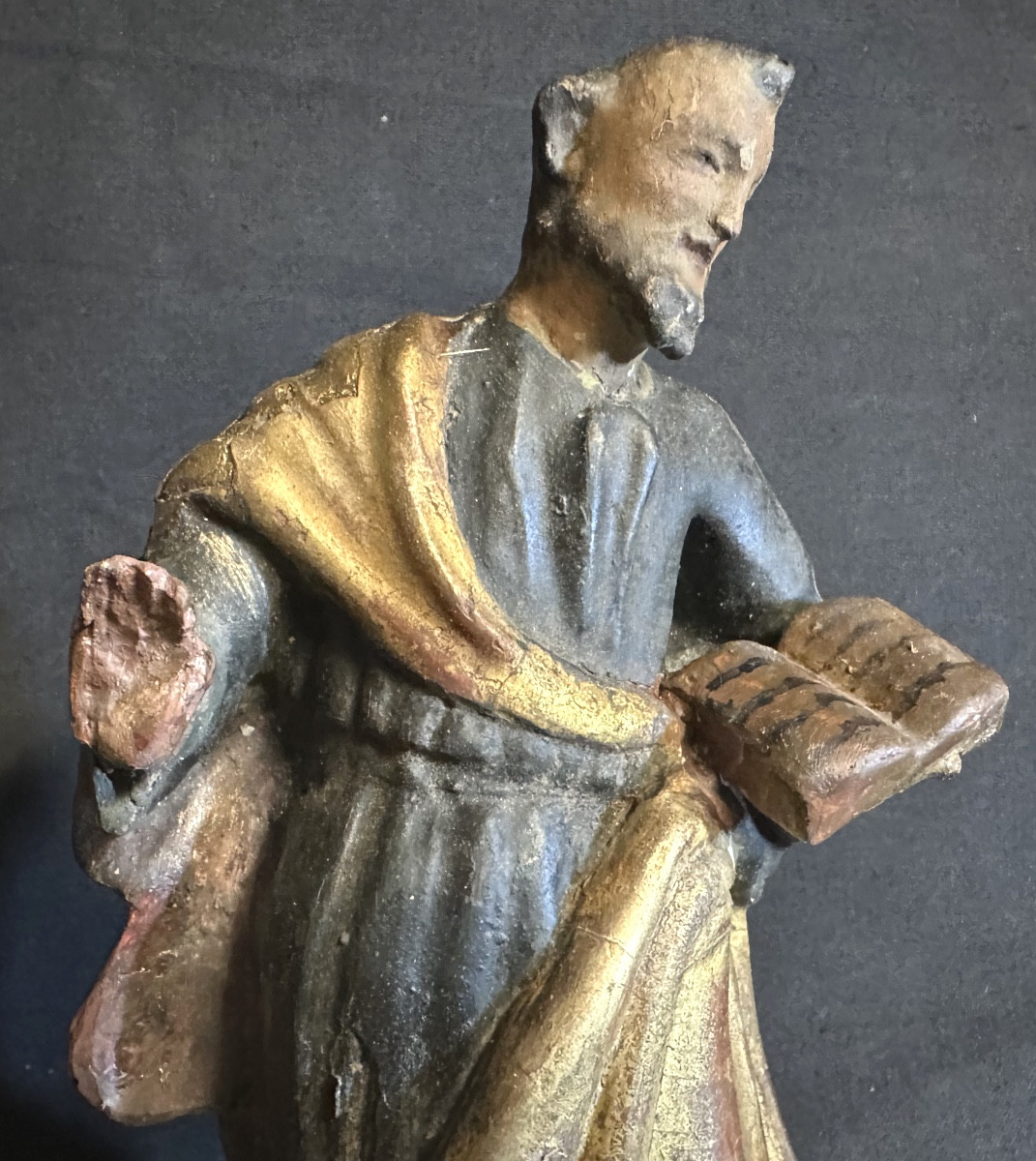 St JOSEPH Sculpture 18e en bois polychrome et doré 23 cm-photo-2