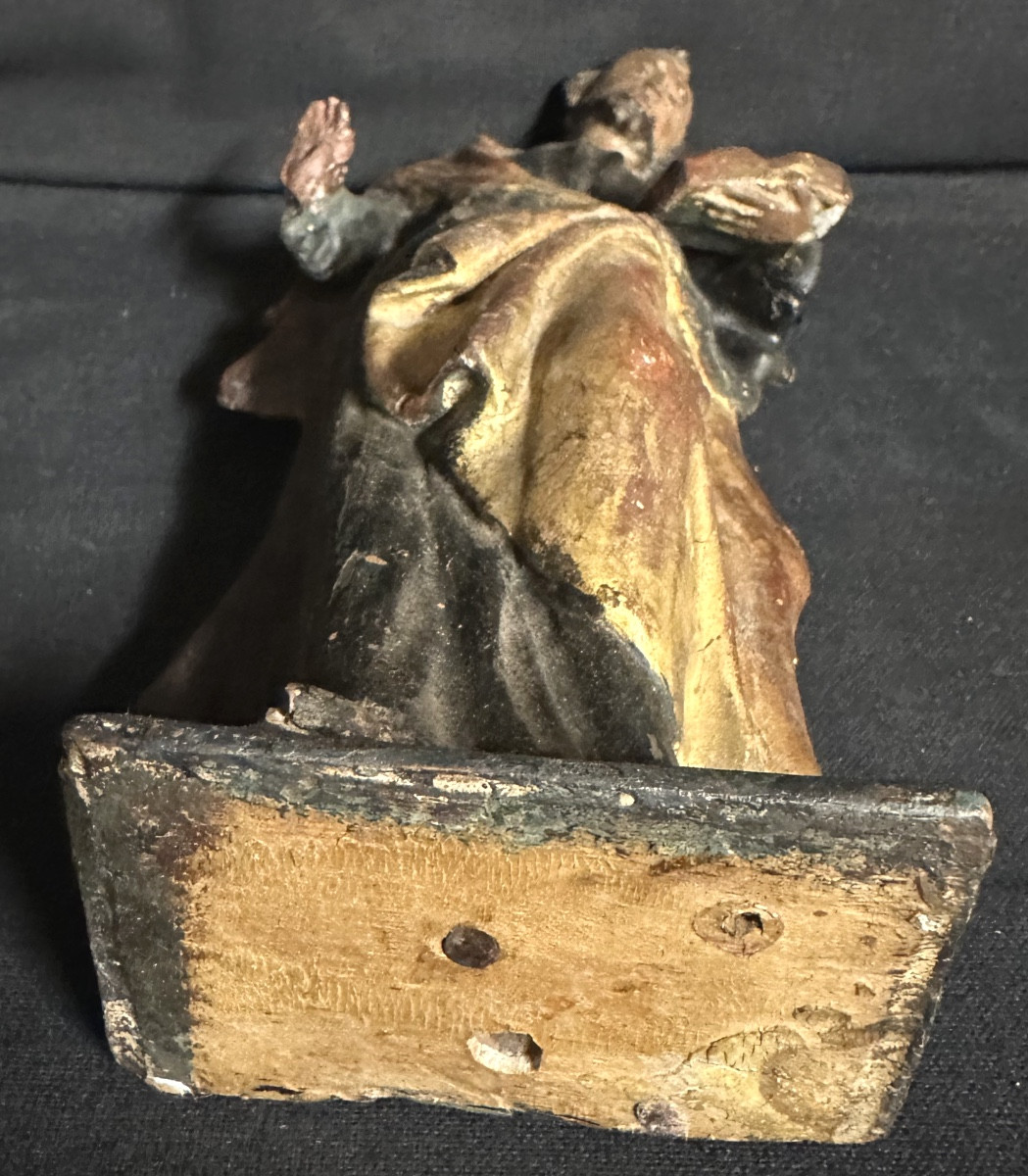 St JOSEPH Sculpture 18e en bois polychrome et doré 23 cm-photo-3
